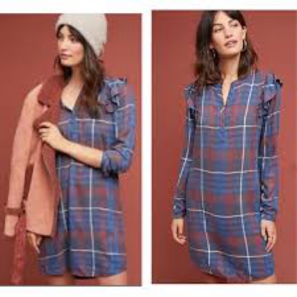 NWOT | Anthropologie | Cloth & Stone | Plaid Ruffle Sleeve | Red/Blue | XS